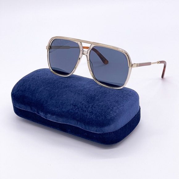 NEW GUCCI UNISEX BLUE AVIATOR SUNGLASSES GUCCI GG0200S 004 - Picture 1 of 6